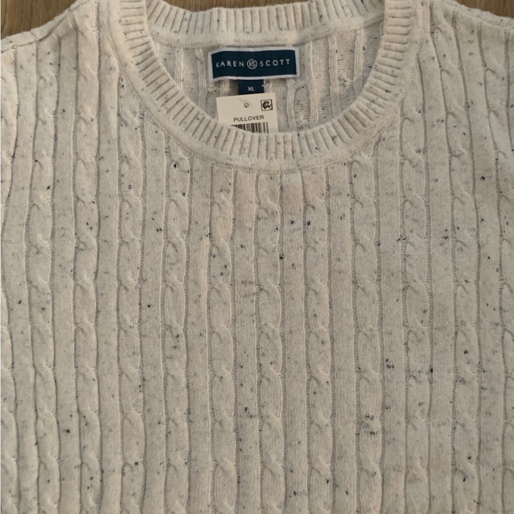 Karen Scott Cream Cable Knit Crewneck Sweater